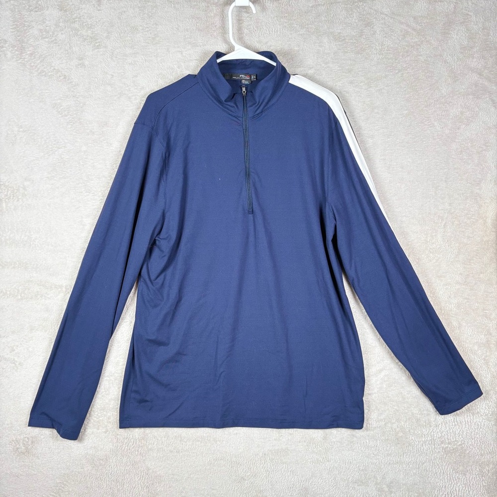 RLX Ralph Lauren Quarter Zip Mens XL Navy‎ Blue Stripe Performance Pullover Golf